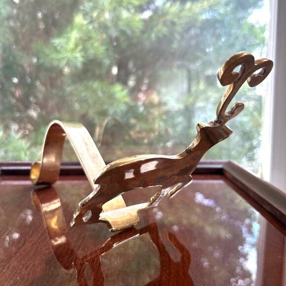 Vintage Brass Reindeer Long Arm Christmas Stocking Holder - Picture 5 of 11